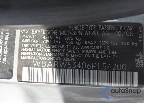 2006 BMW 330Ci from USA, damaged, VIN WBABW53406PL54200